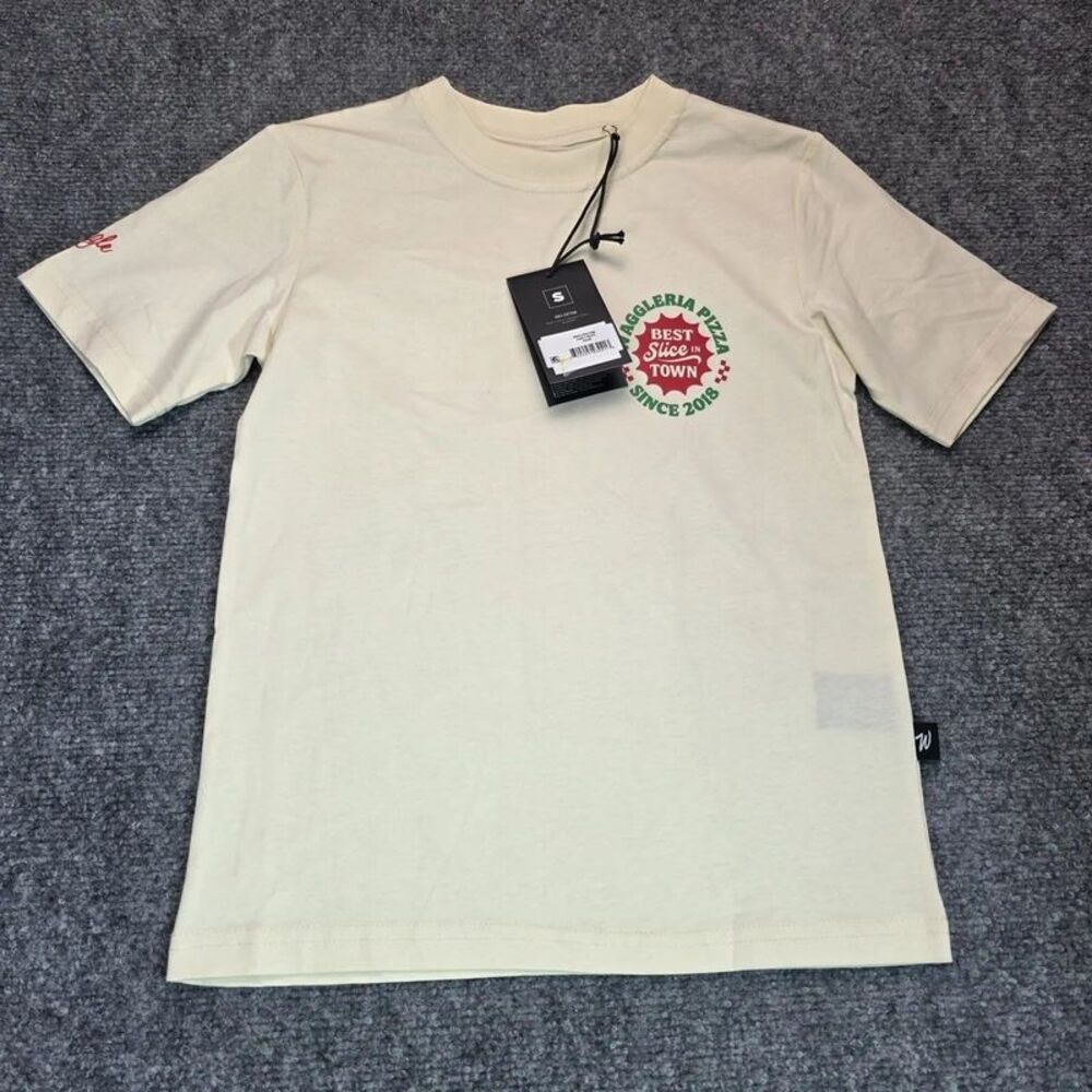 Boys Cream Retro Pizza Graphic T-Shirt Size Small